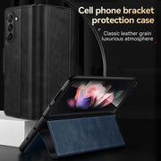 For Samsung Galaxy Z Fold5 SULADA All-inclusive Magnetic Snap Flip Leather Phone Case(Orange)