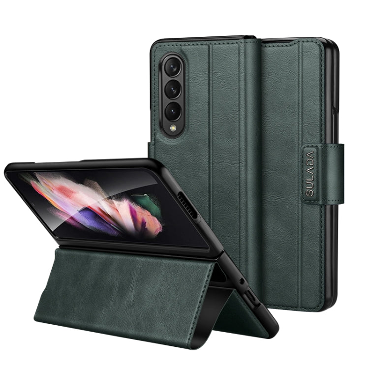 For Samsung Galaxy Z Fold4 / W23 SULADA All-inclusive Magnetic Snap Flip Leather Phone Case(Green)