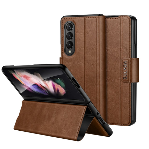 For Samsung Galaxy Z Fold4 / W23 SULADA All-inclusive Magnetic Snap Flip Leather Phone Case(Brown)