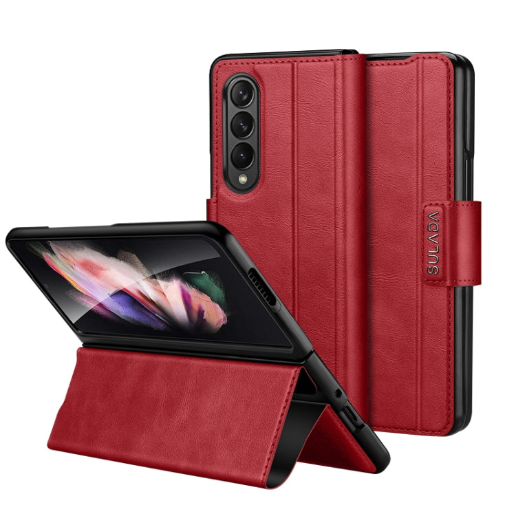 For Samsung Galaxy Z Fold3 / W22 SULADA All-inclusive Magnetic Snap Flip Leather Phone Case(Red)