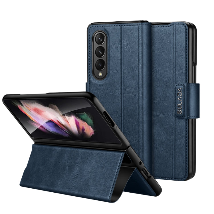 For Samsung Galaxy Z Fold2 / W21 SULADA All-inclusive Magnetic Snap Flip Leather Phone Case(Blue)