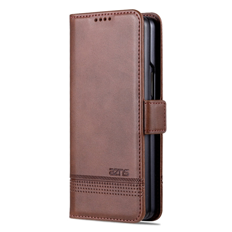 For Samsung Galaxy Z Fold5 5G AZNS Magnetic Calf Texture Flip Leather Phone Case(Dark Brown)