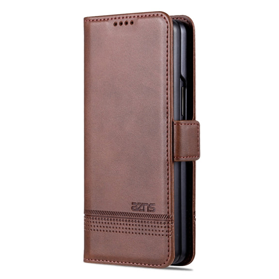For Samsung Galaxy Z Fold5 5G AZNS Magnetic Calf Texture Flip Leather Phone Case(Dark Brown)
