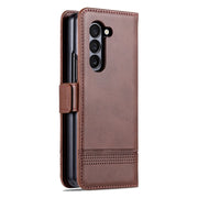 For Samsung Galaxy Z Fold5 5G AZNS Magnetic Calf Texture Flip Leather Phone Case(Dark Brown)