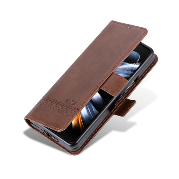 For Samsung Galaxy Z Fold5 5G AZNS Magnetic Calf Texture Flip Leather Phone Case(Dark Brown)