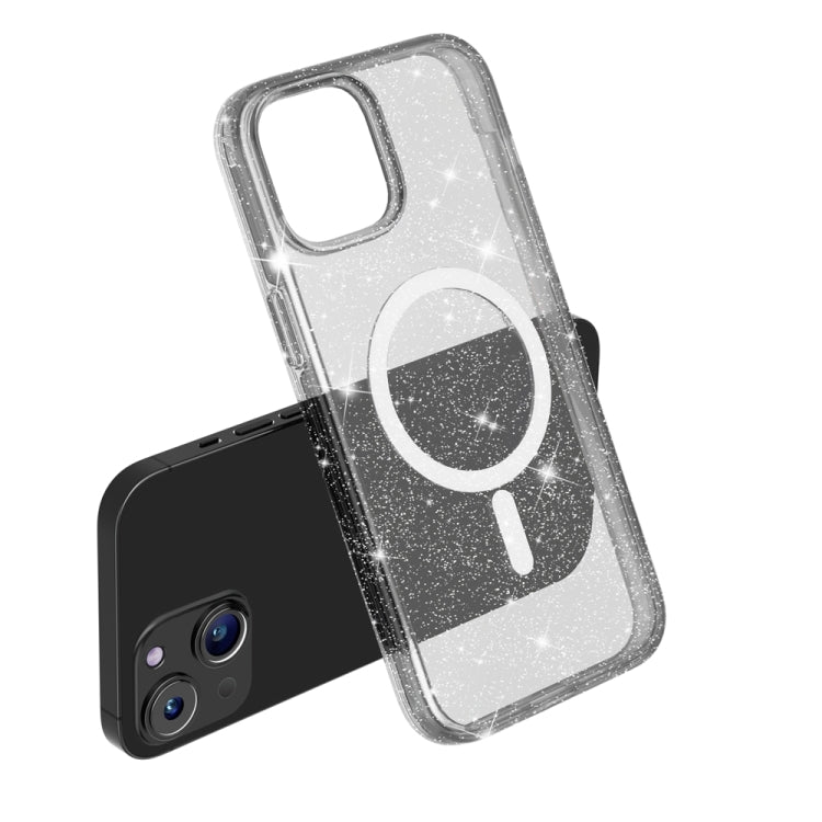 For iPhone 15 Terminator Style Glitter Powder MagSafe Magnetic Phone Case(Black)
