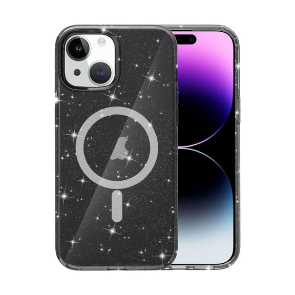 For iPhone 15 Terminator Style Glitter Powder MagSafe Magnetic Phone Case(Black)