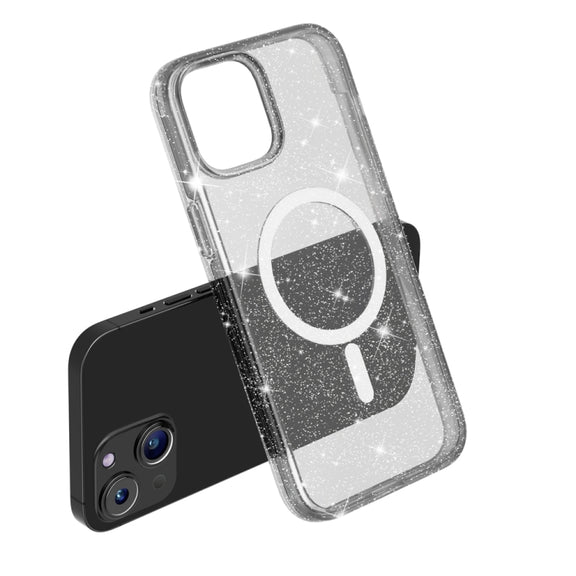 For iPhone 15 Terminator Style Glitter Powder MagSafe Magnetic Phone Case(Black)