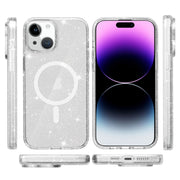 For iPhone 15 Plus Terminator Style Glitter Powder MagSafe Magnetic Phone Case(White)