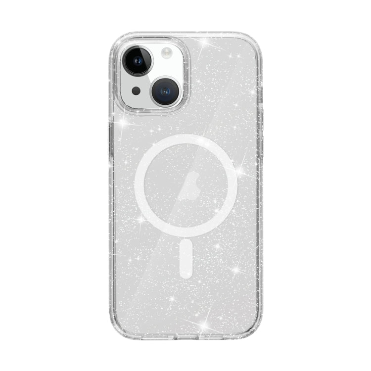 For iPhone 15 Plus Terminator Style Glitter Powder MagSafe Magnetic Phone Case(White)