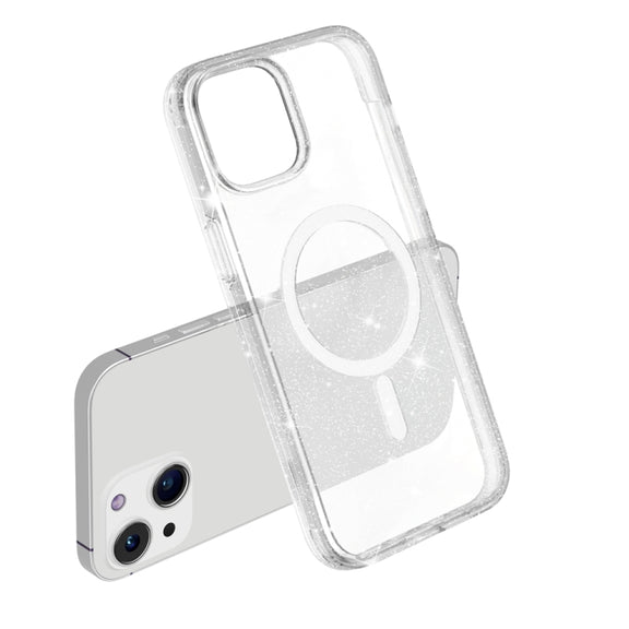 For iPhone 15 Plus Terminator Style Glitter Powder MagSafe Magnetic Phone Case(White)