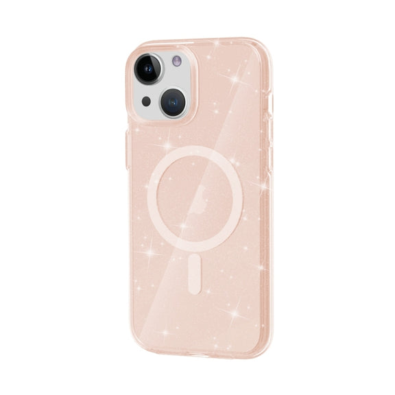 For iPhone 15 Plus Terminator Style Glitter Powder MagSafe Magnetic Phone Case(Gold)