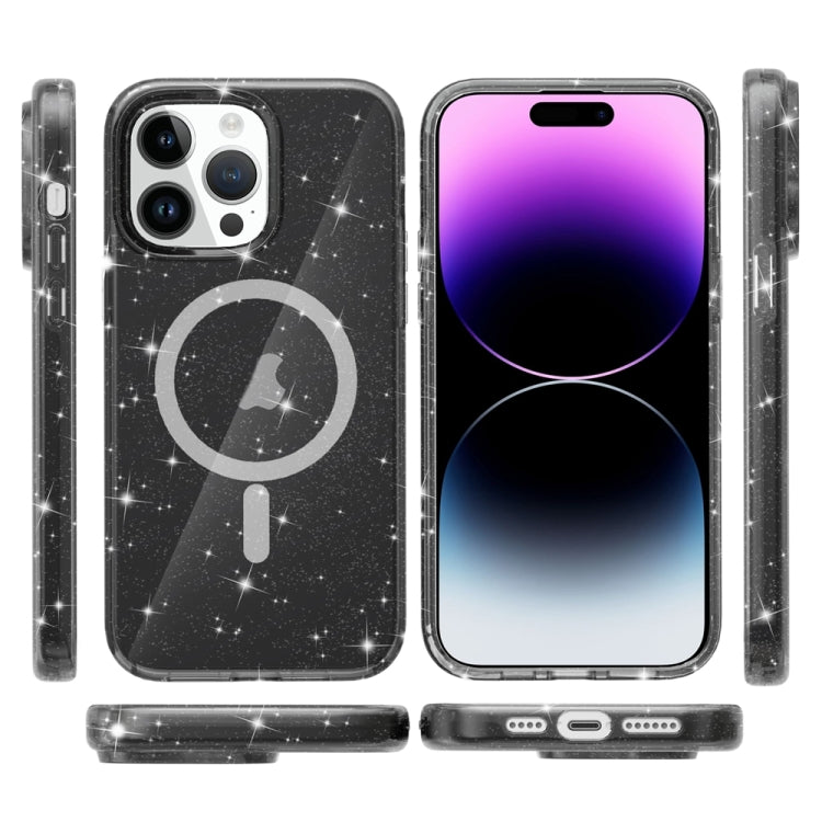 For iPhone 15 Pro Terminator Style Glitter Powder MagSafe Magnetic Phone Case(Black)