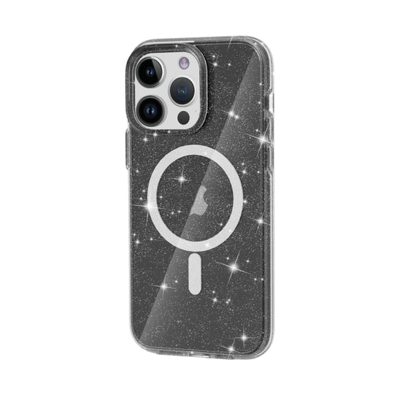 For iPhone 15 Pro Terminator Style Glitter Powder MagSafe Magnetic Phone Case(Black)