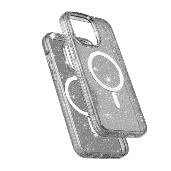 For iPhone 15 Pro Terminator Style Glitter Powder MagSafe Magnetic Phone Case(Black)