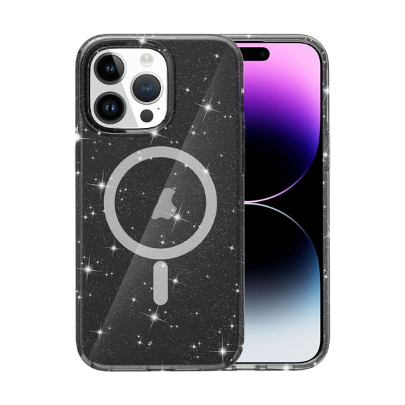 For iPhone 15 Pro Terminator Style Glitter Powder MagSafe Magnetic Phone Case(Black)