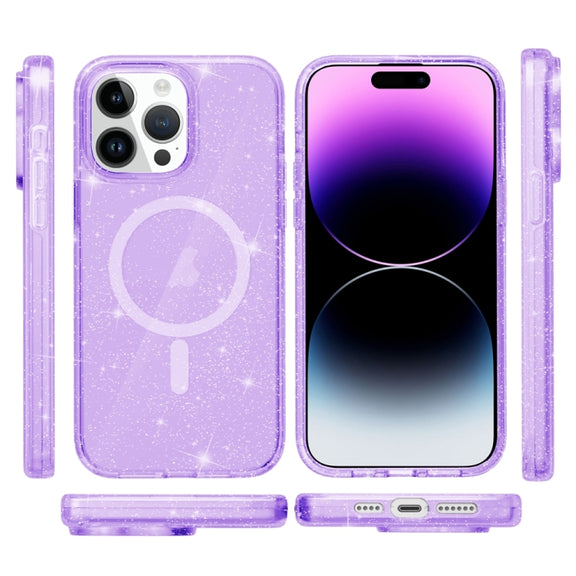 For iPhone 15 Pro Max Terminator Style Glitter Powder MagSafe Magnetic Phone Case(Purple)