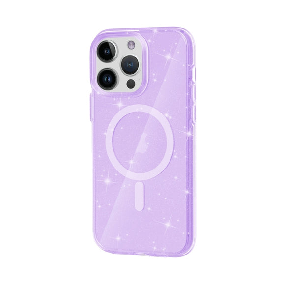 For iPhone 15 Pro Max Terminator Style Glitter Powder MagSafe Magnetic Phone Case(Purple)