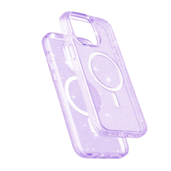 For iPhone 15 Pro Max Terminator Style Glitter Powder MagSafe Magnetic Phone Case(Purple)
