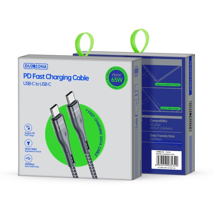 DUZZONA A2 PD 65W USB-C / Type-C to Type-C Fast Charging Data Cable, Length:3m(Grey)