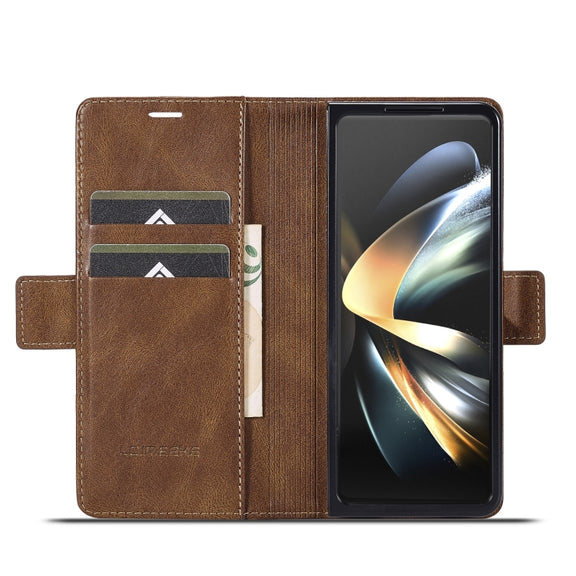 For Samsung Galaxy Z Fold5 LC.IMEEKE RFID Anti-theft Leather Phone Case(Brown)