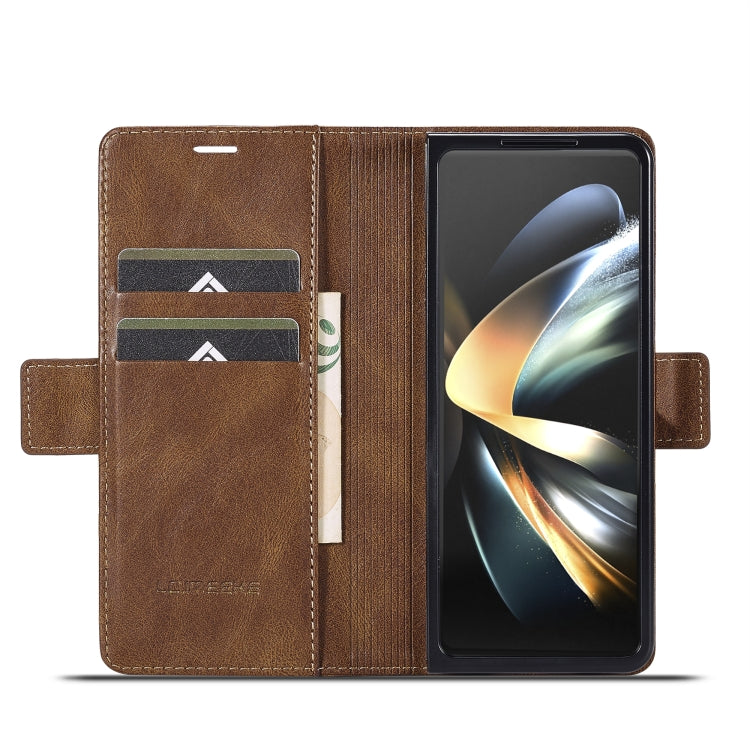 For Samsung Galaxy Z Fold5 LC.IMEEKE RFID Anti-theft Leather Phone Case(Brown)