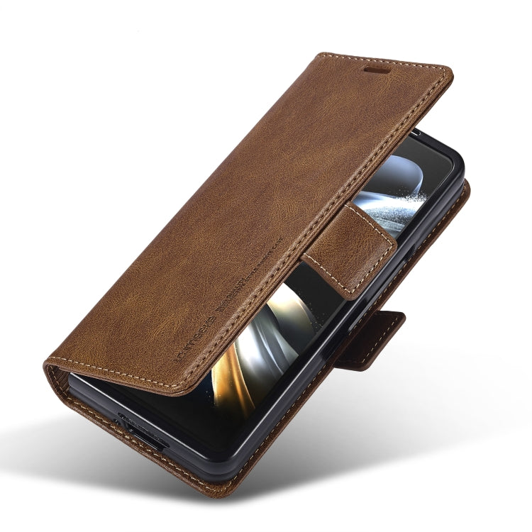 For Samsung Galaxy Z Fold5 LC.IMEEKE RFID Anti-theft Leather Phone Case(Brown)