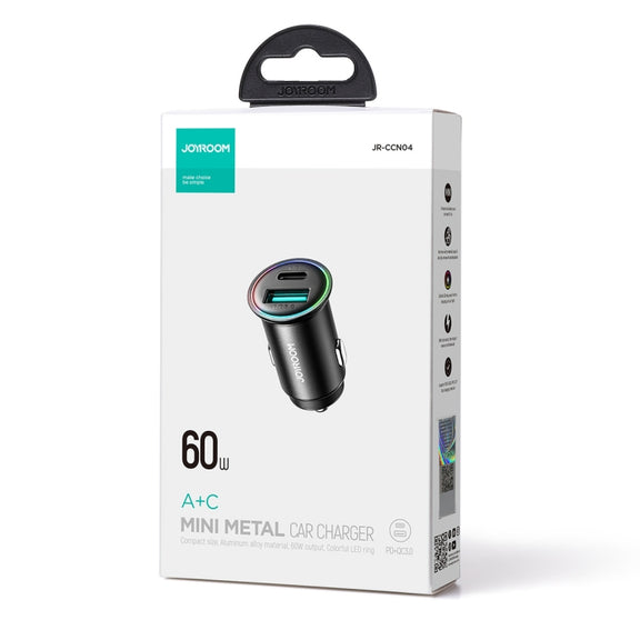 JOYROOM JR-CCN04 60W PD+QC3.0 Mini Metal Car Charger(Black)