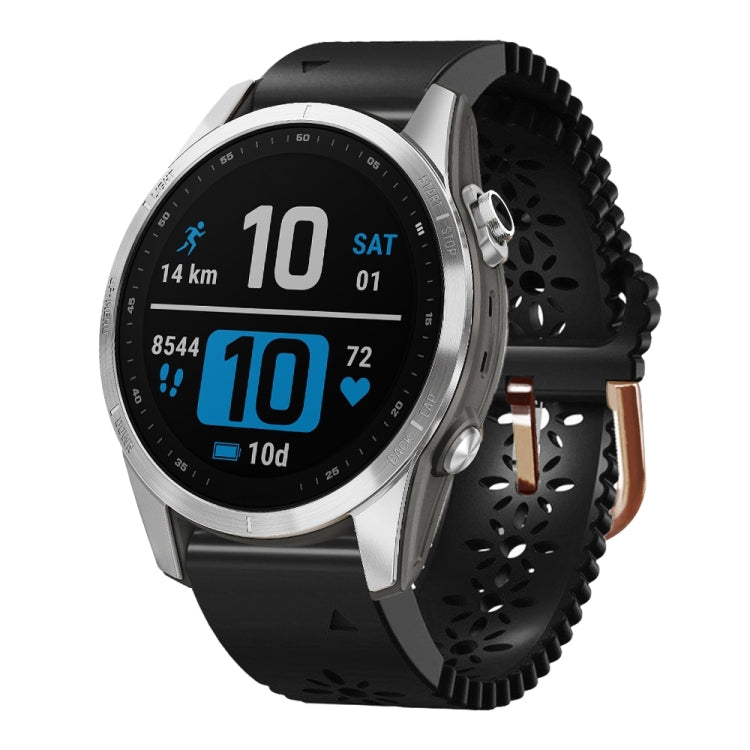 Compatible with Garmin Fenix 7S Pro 42mm Lady Lace Punch Silicone Watch Band(Black)