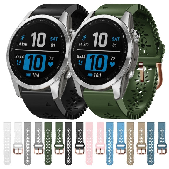 Compatible with Garmin Fenix 7S Pro 42mm Lady Lace Punch Silicone Watch Band(Black)