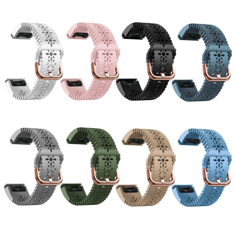 Compatible with Garmin Fenix 7S Pro 42mm Lady Lace Punch Silicone Watch Band(Khaki)
