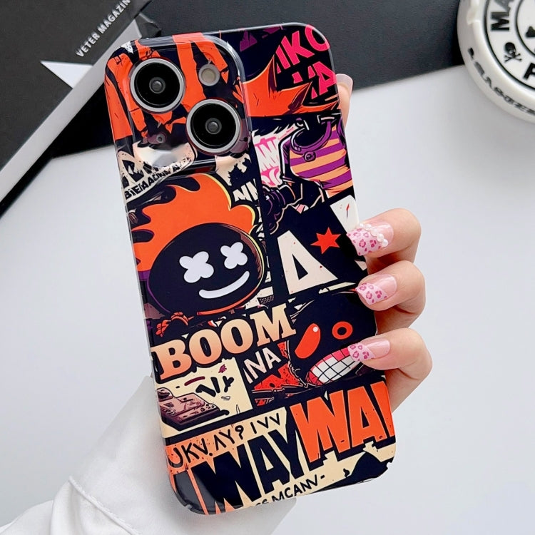 For iPhone 14 Plus Painted Pattern Precise Hole PC Phone Case(Orange Comics)