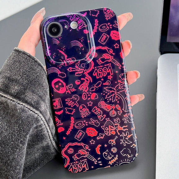 For iPhone SE 2022 / 2020 / 8 / 7 Painted Pattern Precise Hole PC Phone Case(Black Red Graffiti)