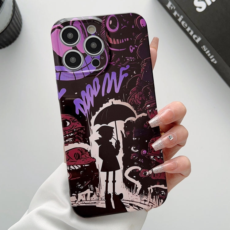 For iPhone 13 Pro Max Painted Pattern Precise Hole PC Phone Case(Black Purple Umbrella Boy)