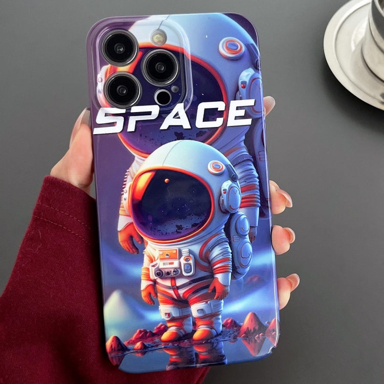 For iPhone 13 Pro Max Painted Pattern Precise Hole PC Phone Case(Orange White Astronaut)
