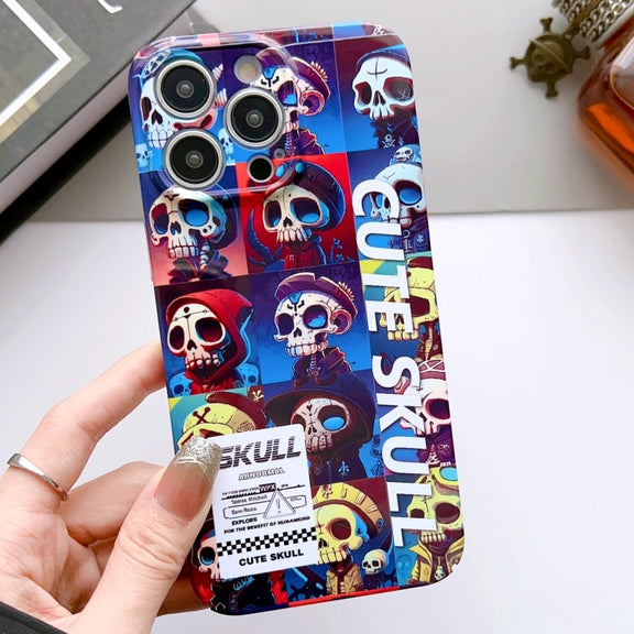 For iPhone 13 Pro Max Painted Pattern Precise Hole PC Phone Case(Cute Skull)