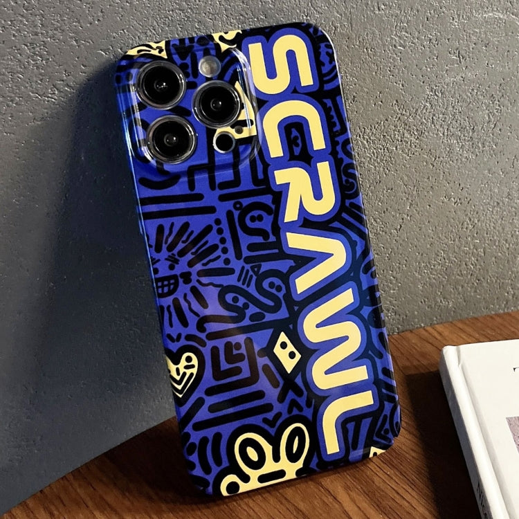 For iPhone 13 Pro Max Painted Pattern Precise Hole PC Phone Case(Blue SCR)