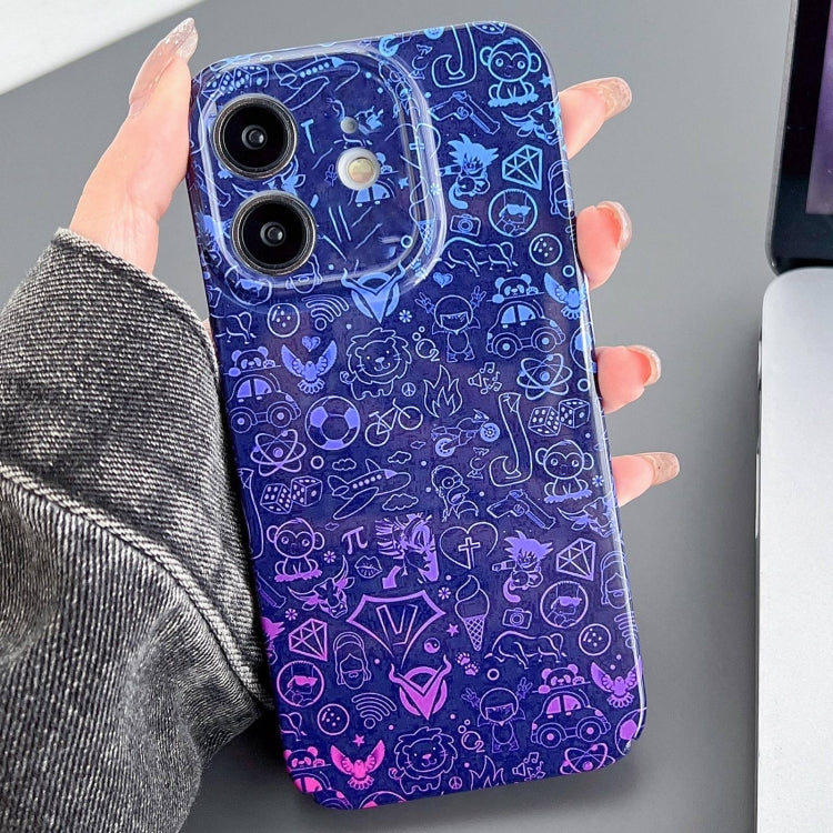 For iPhone 12 Painted Pattern Precise Hole PC Phone Case(Red Blue Graffiti)