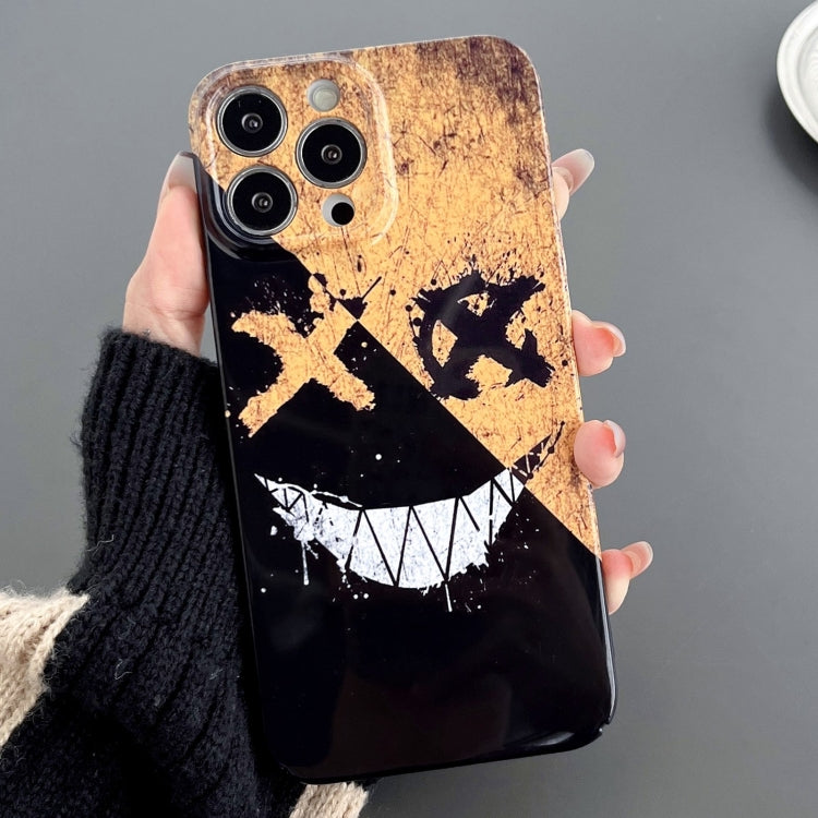 For iPhone 11 Pro Painted Pattern Precise Hole PC Phone Case(Black Yellow Smiling)