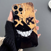 For iPhone 11 Pro Painted Pattern Precise Hole PC Phone Case(Black Yellow Smiling)