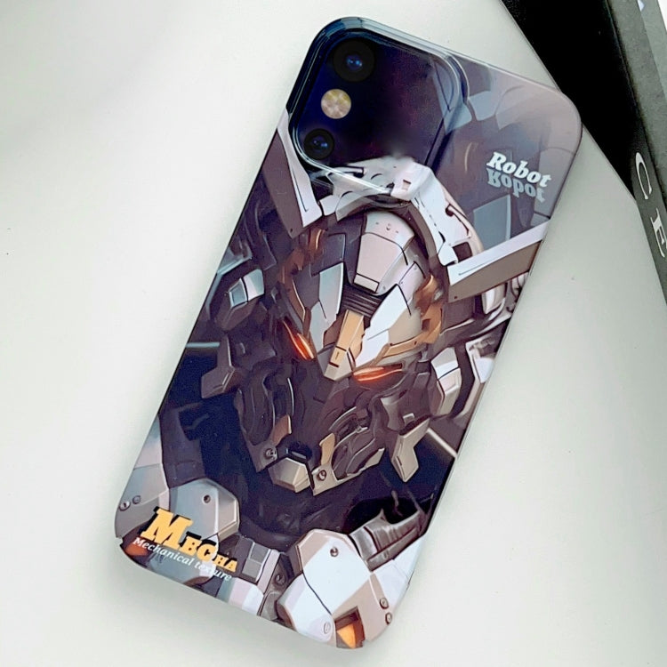 For iPhone X / XS Painted Pattern Precise Hole PC Phone Case(Grey Robot)