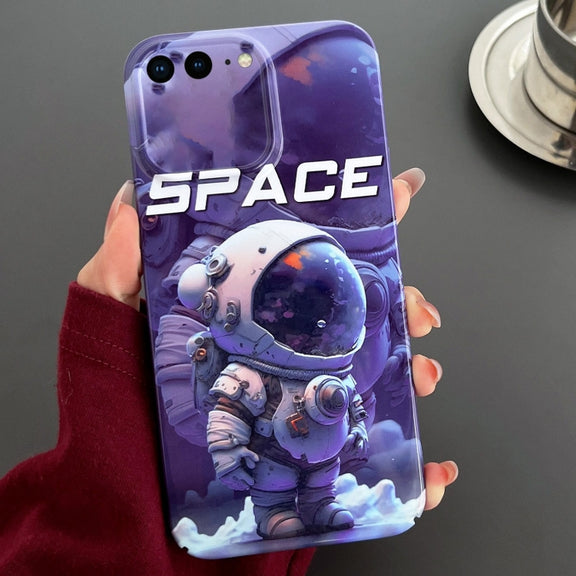 For iPhone 8 Plus / 7 Plus Painted Pattern Precise Hole PC Phone Case(Purple Astronaut)