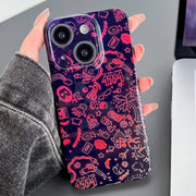 For iPhone 15 Painted Pattern Precise Hole PC Phone Case(Black Red Graffiti)