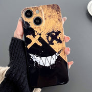 For iPhone 15 Painted Pattern Precise Hole PC Phone Case(Black Yellow Smiling)