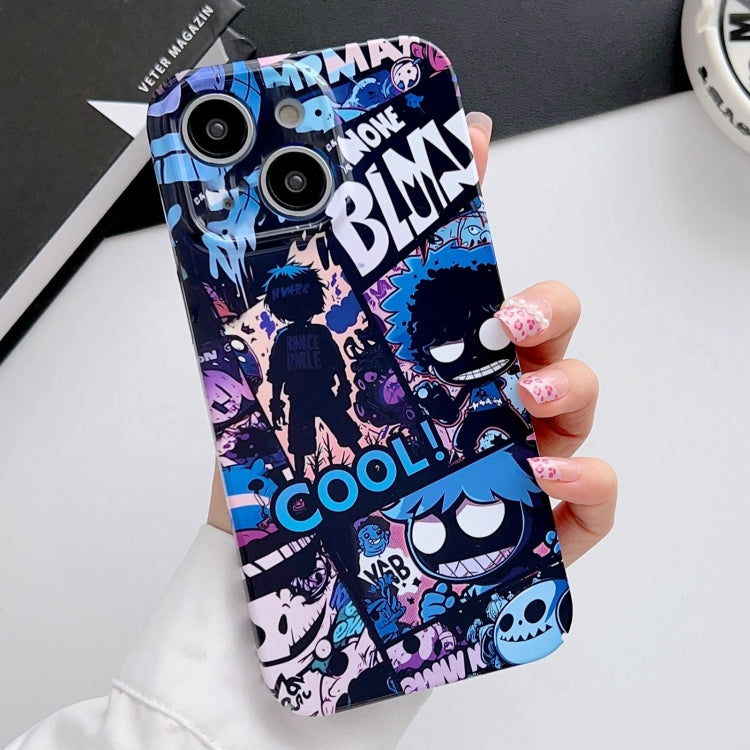 For iPhone 15 Plus Painted Pattern Precise Hole PC Phone Case(Purple Comics)