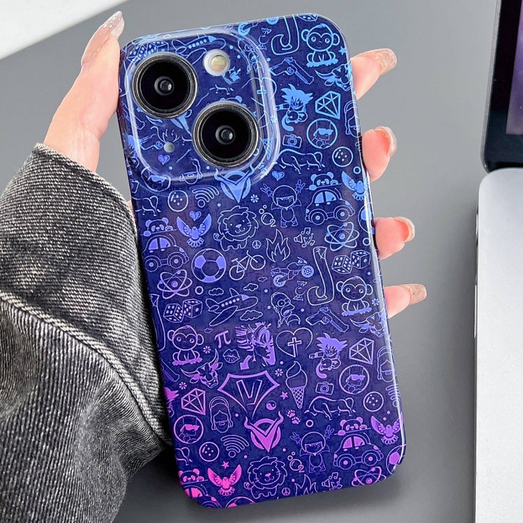 For iPhone 15 Plus Painted Pattern Precise Hole PC Phone Case(Red Blue Graffiti)