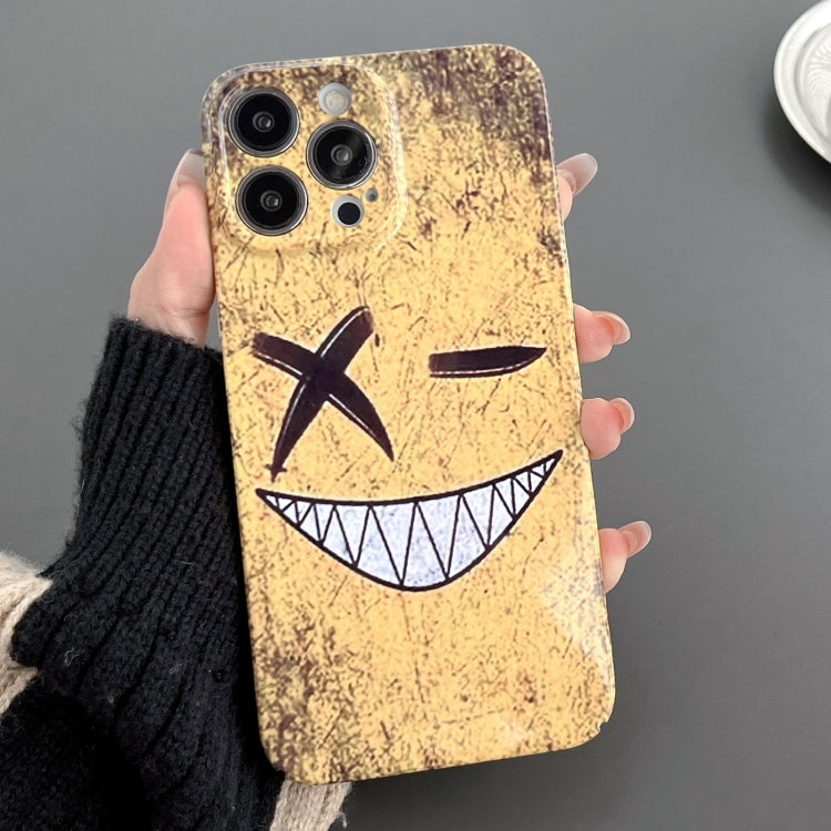 For iPhone 15 Pro Painted Pattern Precise Hole PC Phone Case(Yellow Background Smiling)