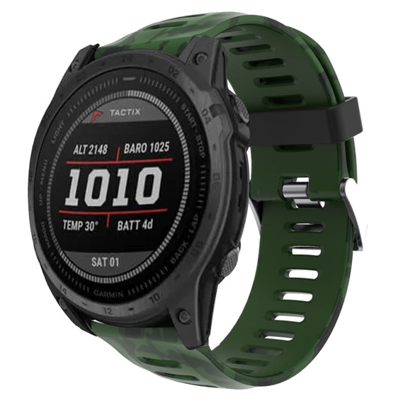 Compatible with Garmin Instinct 2X Solar Camouflage Printed Silicone Watch Band(Army Green+Army Camouflage)