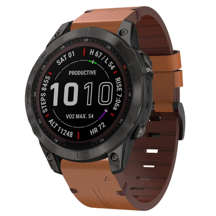 Compatible with Garmin Fenix 7 Pro 47mm Leather Steel Buckle Watch Band(Brown)