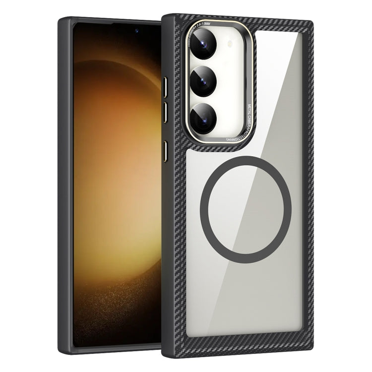 For Samsung Galaxy S23 5G MagSafe Carbon Fiber Transparent Back Panel Phone Case(Black)